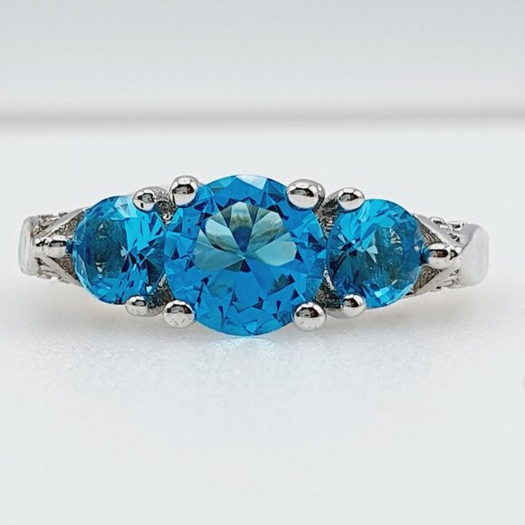 "Retro Stylish 925 Silver 3A Blue CZ Ring for Women, FB16FA1028 - Picture 3 of 3